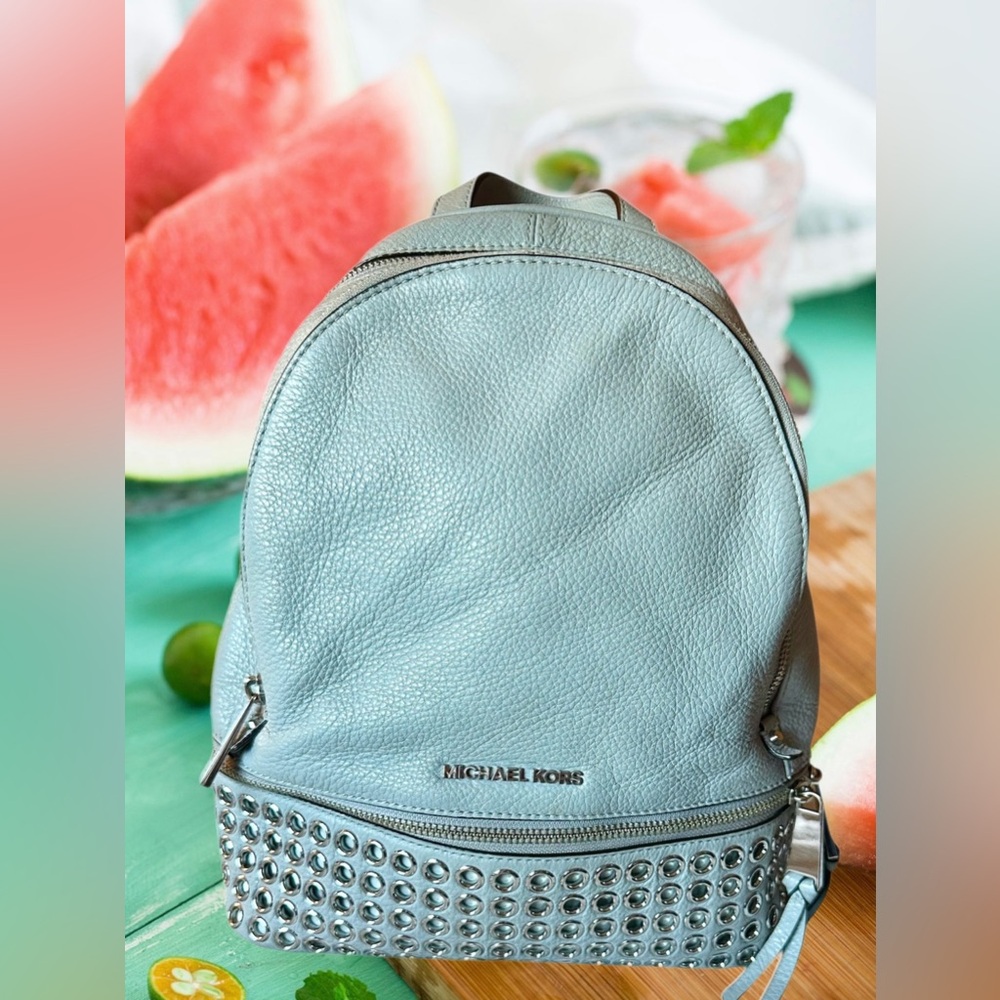 Michael Kors Pearl Grey Medium Leather Backpack With Metal Grommets